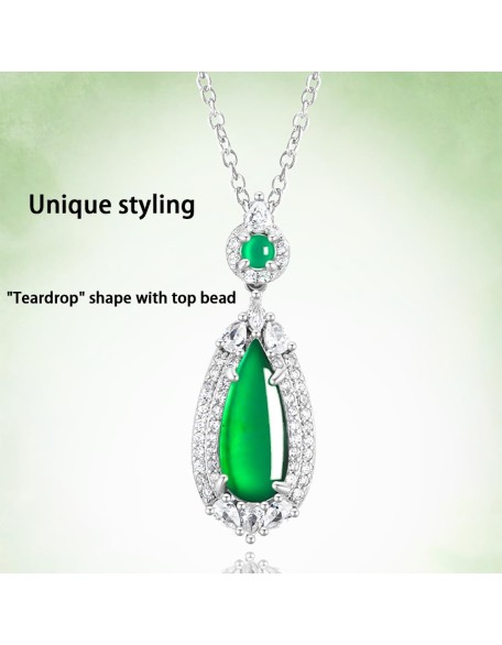 S925 Silver With Zirconia Inlaid Natural Jadeite Icy Emerald Green "Water Drop" Shape Women's Pendant Necklace S925 Silver With Zirconia Inlaid Natural Jadeite Icy Emerald Green "Water Drop" Shape Women's Pendant Necklace