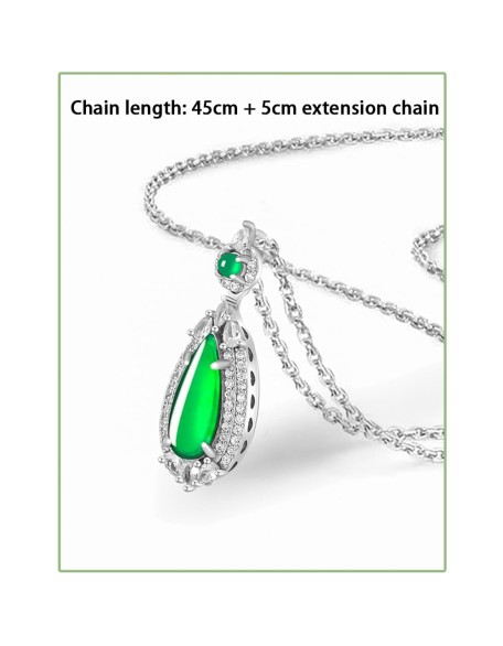 S925 Silver With Zirconia Inlaid Natural Jadeite Icy Emerald Green "Water Drop" Shape Women's Pendant Necklace S925 Silver With Zirconia Inlaid Natural Jadeite Icy Emerald Green "Water Drop" Shape Women's Pendant Necklace
