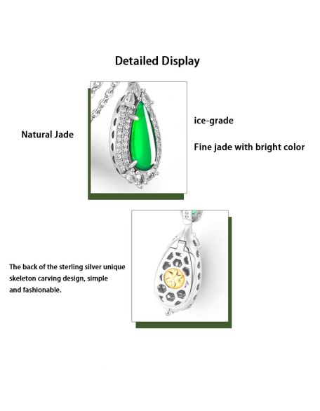 S925 Silver With Zirconia Inlaid Natural Jadeite Icy Emerald Green "Water Drop" Shape Women's Pendant Necklace S925 Silver With Zirconia Inlaid Natural Jadeite Icy Emerald Green "Water Drop" Shape Women's Pendant Necklace