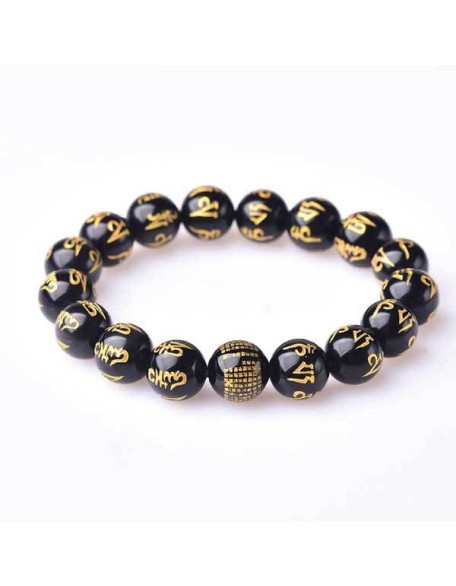 Obsidian Mani Mantra Bracelet - Luck & Protection Obsidian Mani Mantra Bracelet - Luck & Protection