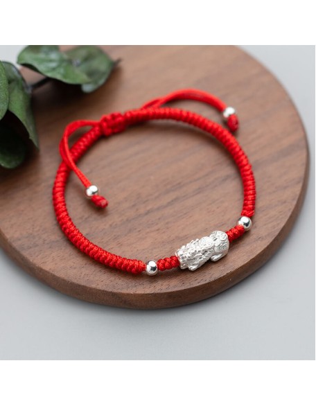 Red String Silver Pixiu Bracelet - Attract Windfall Luck Red String Silver Pixiu Bracelet - Attract Windfall Luck