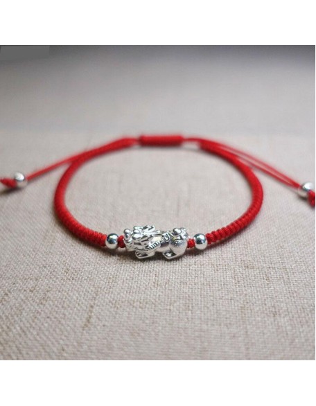 Red String Silver Pixiu Bracelet - Attract Windfall Luck Red String Silver Pixiu Bracelet - Attract Windfall Luck