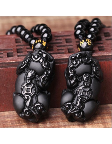 Black Obsidian Pixiu Necklace - Wealth Protection Black Obsidian Pixiu Necklace - Wealth Protection