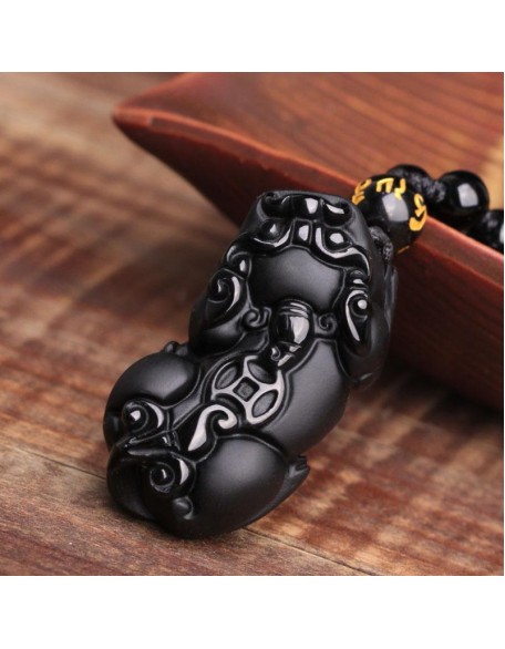Black Obsidian Pixiu Necklace - Wealth Protection Black Obsidian Pixiu Necklace - Wealth Protection