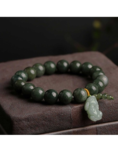 Green Jade Bracelet with Pixiu - Invite Wealth & Calming Energies Green Jade Bracelet with Pixiu - Invite Wealth & Calming Energies