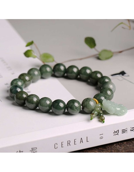 Green Jade Bracelet with Pixiu - Invite Wealth & Calming Energies Green Jade Bracelet with Pixiu - Invite Wealth & Calming Energies