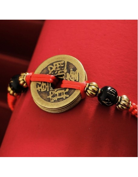 Chinese Lucky Coins Bracelet - Five Emperor Coins Feng Shui