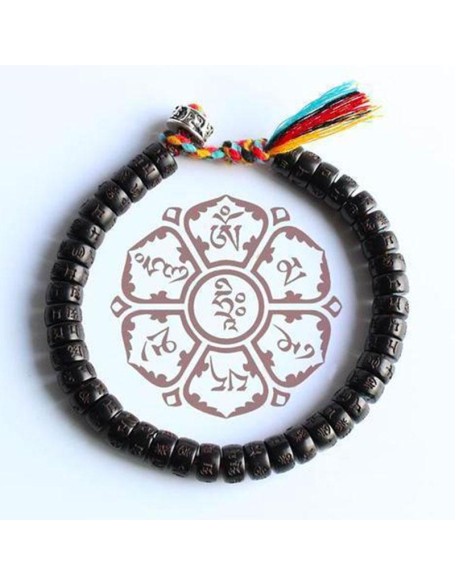 Coconut Shell Beads Bracelet with engraved Mantra - Attract Wisdom & Boost Spiritual Energy Coconut Shell Beads Bracelet with engraved Mantra - Attract Wisdom & Boost Spiritual Energy
