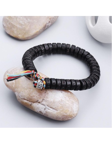 Coconut Shell Beads Bracelet with engraved Mantra - Attract Wisdom & Boost Spiritual Energy Coconut Shell Beads Bracelet with engraved Mantra - Attract Wisdom & Boost Spiritual Energy