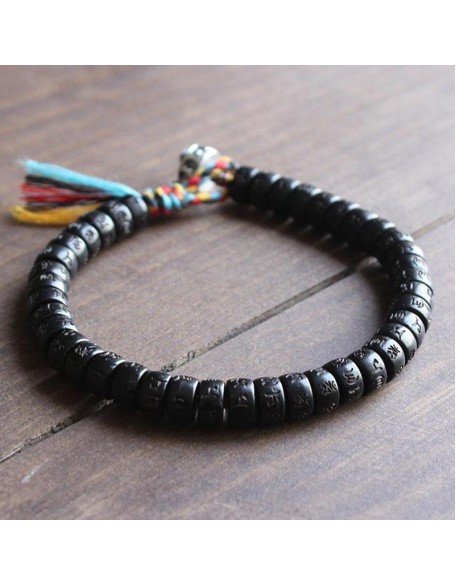 Coconut Shell Beads Bracelet with engraved Mantra - Attract Wisdom & Boost Spiritual Energy Coconut Shell Beads Bracelet with engraved Mantra - Attract Wisdom & Boost Spiritual Energy