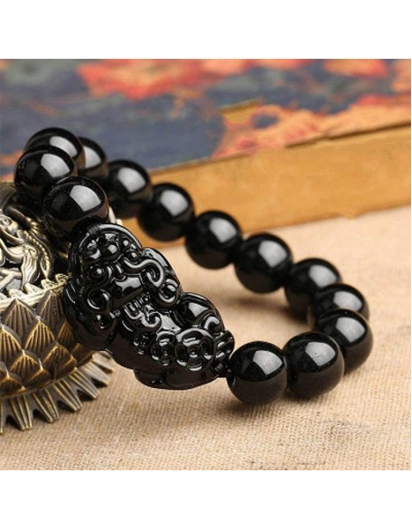 Black Obsidian Pixiu Bracelet - Wealth Protection Black Obsidian Pixiu Bracelet - Wealth Protection