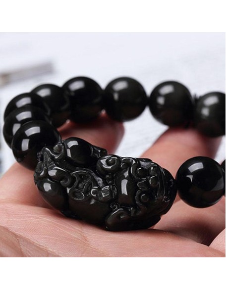 Black Obsidian Pixiu Bracelet - Wealth Protection Black Obsidian Pixiu Bracelet - Wealth Protection