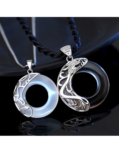 Dragon & Phoenix Couple Necklace - Obsidian & Opal Pendants for Protection Dragon & Phoenix Couple Necklace - Obsidian & Opal Pendants for Protection