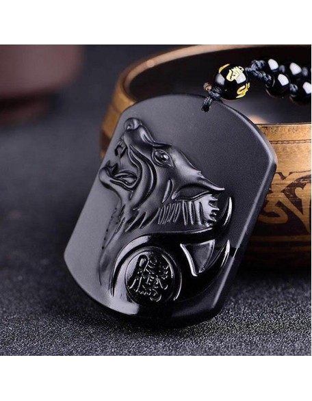 Black Obsidian Wolf Protection Necklace Wolf Pendant Black Obsidian Wolf Protection Necklace Wolf Pendant