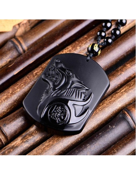 Black Obsidian Wolf Protection Necklace Wolf Pendant Black Obsidian Wolf Protection Necklace Wolf Pendant