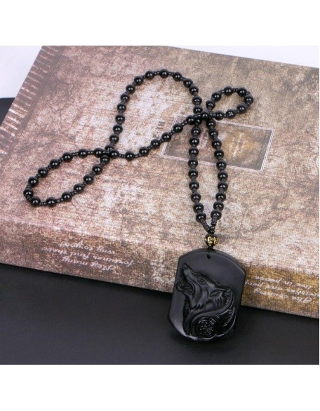 Black Obsidian Wolf Protection Necklace Wolf Pendant Black Obsidian Wolf Protection Necklace Wolf Pendant