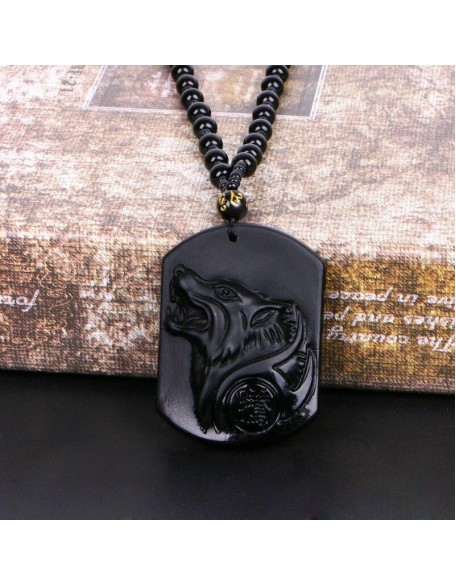 Black Obsidian Wolf Protection Necklace Wolf Pendant Black Obsidian Wolf Protection Necklace Wolf Pendant