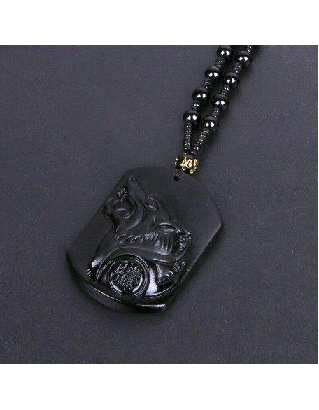 Black Obsidian Wolf Protection Necklace Wolf Pendant Black Obsidian Wolf Protection Necklace Wolf Pendant