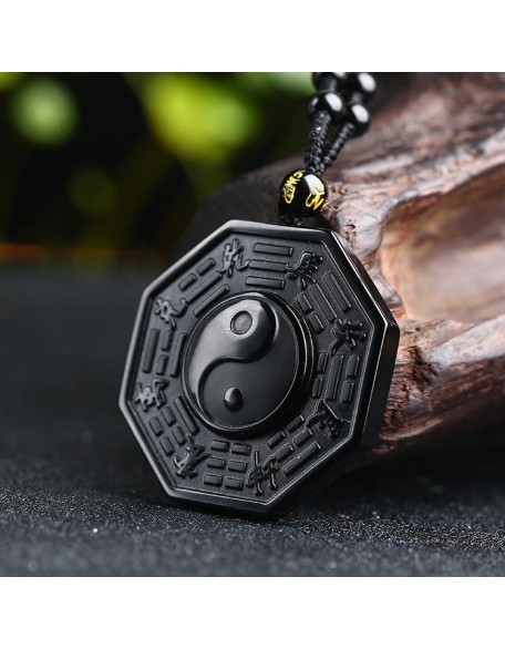 Obsidian Yin and Yang Necklace - Bagua Pendant Obsidian Yin and Yang Necklace - Bagua Pendant