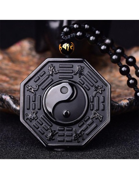 Obsidian Yin and Yang Necklace - Bagua Pendant Obsidian Yin and Yang Necklace - Bagua Pendant