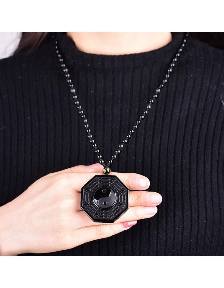Obsidian Yin and Yang Necklace - Bagua Pendant Obsidian Yin and Yang Necklace - Bagua Pendant