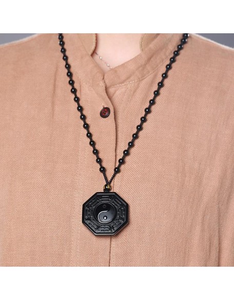 Obsidian Yin and Yang Necklace - Bagua Pendant Obsidian Yin and Yang Necklace - Bagua Pendant