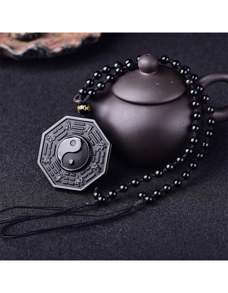 Obsidian Yin and Yang Necklace - Bagua Pendant Obsidian Yin and Yang Necklace - Bagua Pendant