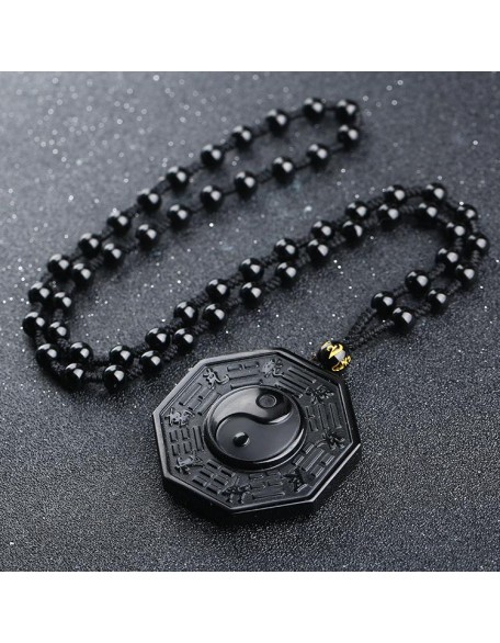 Obsidian Yin and Yang Necklace - Bagua Pendant Obsidian Yin and Yang Necklace - Bagua Pendant