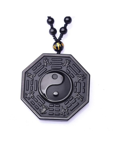 Obsidian Yin and Yang Necklace - Bagua Pendant Obsidian Yin and Yang Necklace - Bagua Pendant