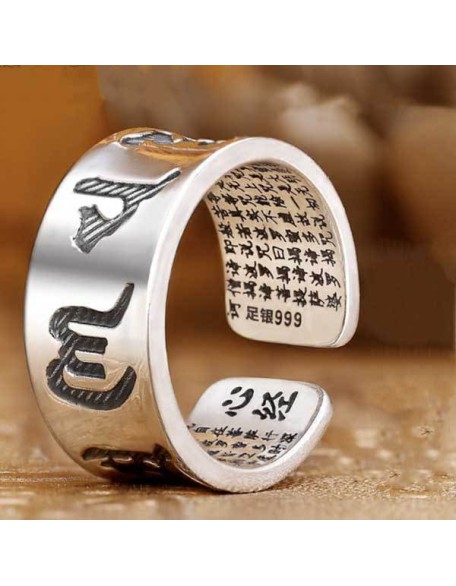 Buddhist Mantra & Heart Sutra Ring - Attain True Happiness