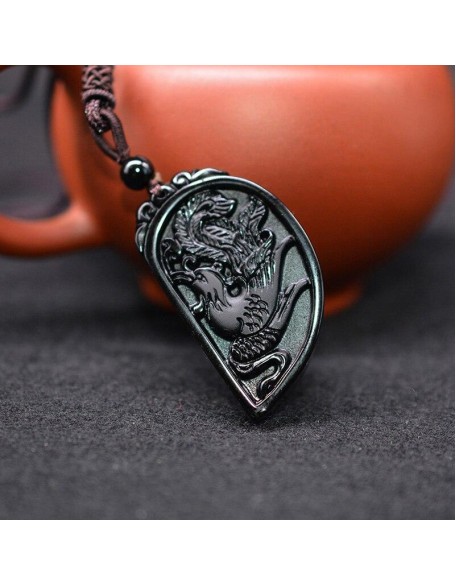 Half Heart Necklace for Couples - Obsidian Dragon and Phoenix Pendant Set Half Heart Necklace for Couples - Obsidian Dragon and Phoenix Pendant Set