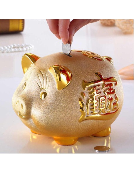 Gold Chinese Piggy Bank - Ceramic Gold Chinese Piggy Bank - Ceramic