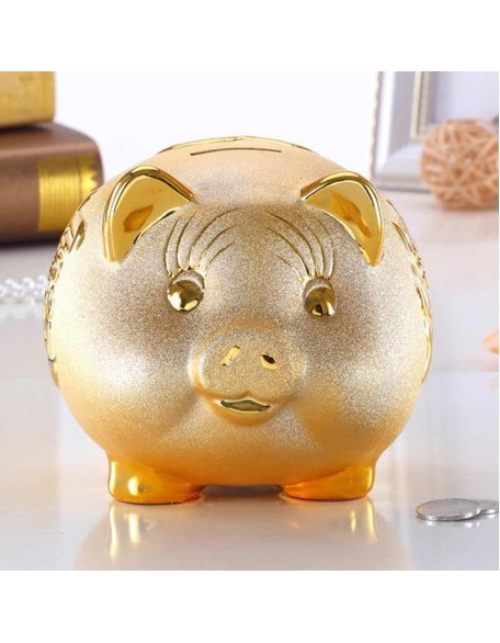 Gold Chinese Piggy Bank - Ceramic Gold Chinese Piggy Bank - Ceramic