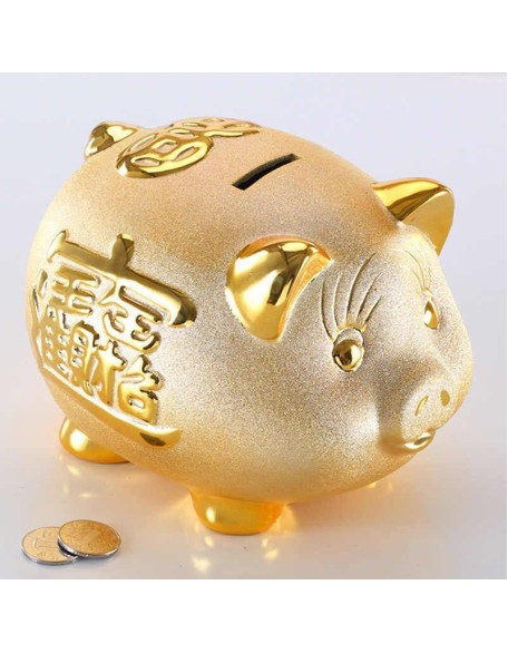 Gold Chinese Piggy Bank - Ceramic Gold Chinese Piggy Bank - Ceramic