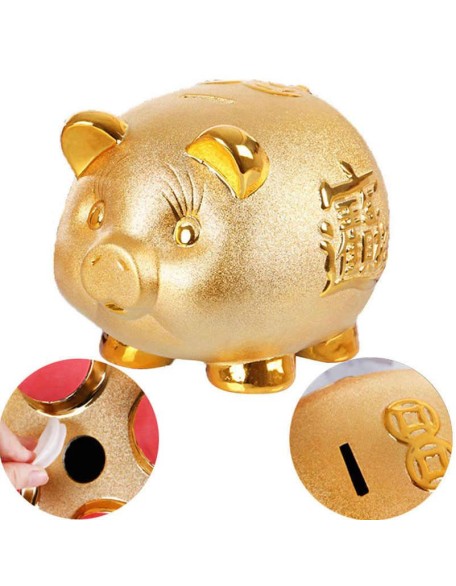 Gold Chinese Piggy Bank - Ceramic Gold Chinese Piggy Bank - Ceramic