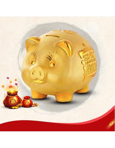 Gold Chinese Piggy Bank - Ceramic Gold Chinese Piggy Bank - Ceramic