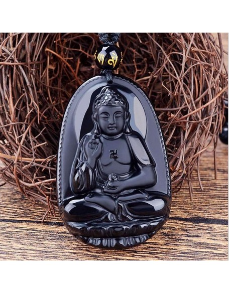 Black Obsidian Buddha Necklace Pendant - Protection & Courage Black Obsidian Buddha Necklace Pendant - Protection & Courage