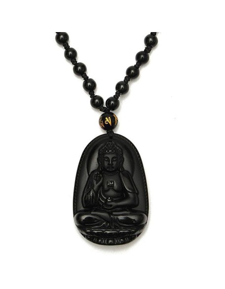 Black Obsidian Buddha Necklace Pendant - Protection & Courage Black Obsidian Buddha Necklace Pendant - Protection & Courage