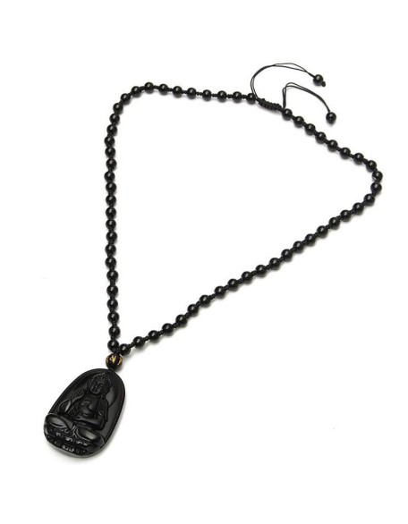 Black Obsidian Buddha Necklace Pendant - Protection & Courage Black Obsidian Buddha Necklace Pendant - Protection & Courage