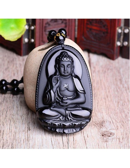 Black Obsidian Buddha Necklace Pendant - Protection & Courage Black Obsidian Buddha Necklace Pendant - Protection & Courage