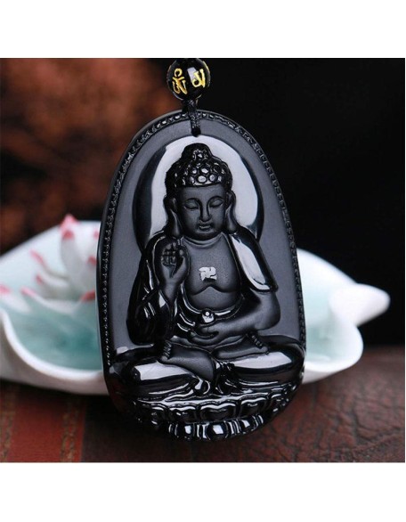 Black Obsidian Buddha Necklace Pendant - Protection & Courage Black Obsidian Buddha Necklace Pendant - Protection & Courage