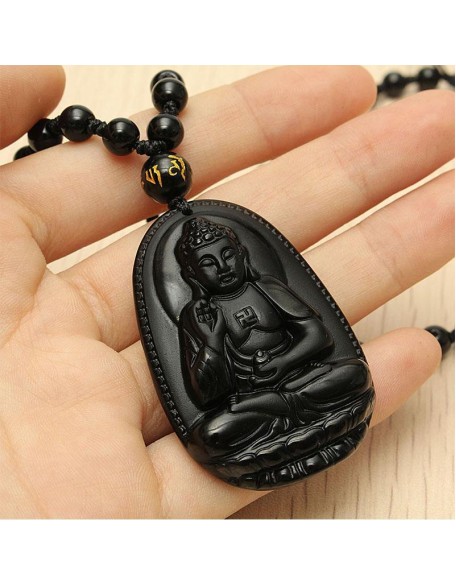 Black Obsidian Buddha Necklace Pendant - Protection & Courage Black Obsidian Buddha Necklace Pendant - Protection & Courage