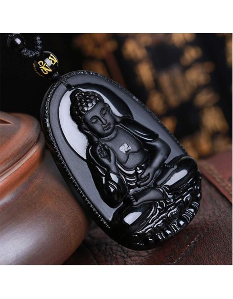 Black Obsidian Buddha Necklace Pendant - Protection & Courage Black Obsidian Buddha Necklace Pendant - Protection & Courage