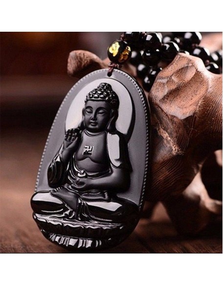 Black Obsidian Buddha Necklace Pendant - Protection & Courage Black Obsidian Buddha Necklace Pendant - Protection & Courage
