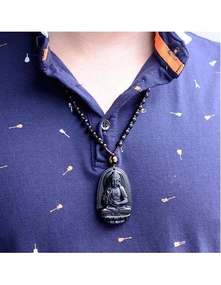 Black Obsidian Buddha Necklace Pendant - Protection & Courage Black Obsidian Buddha Necklace Pendant - Protection & Courage