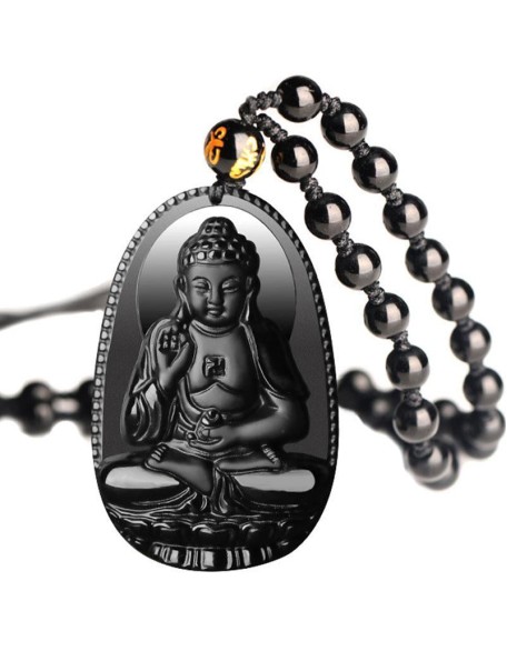 Black Obsidian Buddha Necklace Pendant - Protection & Courage Black Obsidian Buddha Necklace Pendant - Protection & Courage