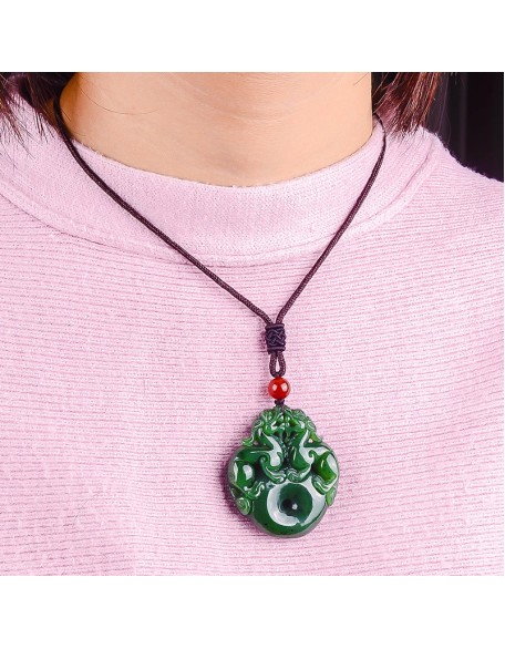 Lucky Double Pixiu Hetian Jade Necklace - Fulfill Dreams & Money Luck Lucky Double Pixiu Hetian Jade Necklace - Fulfill Dreams & Money Luck