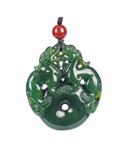 Lucky Double Pixiu Hetian Jade Necklace - Fulfill Dreams & Money Luck Lucky Double Pixiu Hetian Jade Necklace - Fulfill Dreams & Money Luck