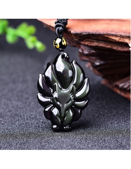Nine-Tailed Fox Rainbow Obsidian Necklace - Love & Fidelity Nine-Tailed Fox Rainbow Obsidian Necklace - Love & Fidelity
