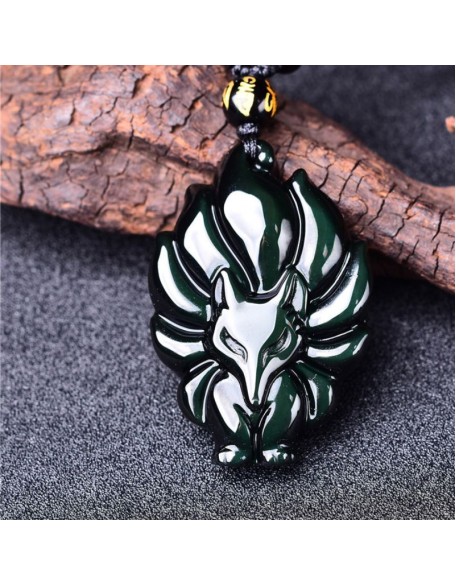 Nine-Tailed Fox Rainbow Obsidian Necklace - Love & Fidelity Nine-Tailed Fox Rainbow Obsidian Necklace - Love & Fidelity